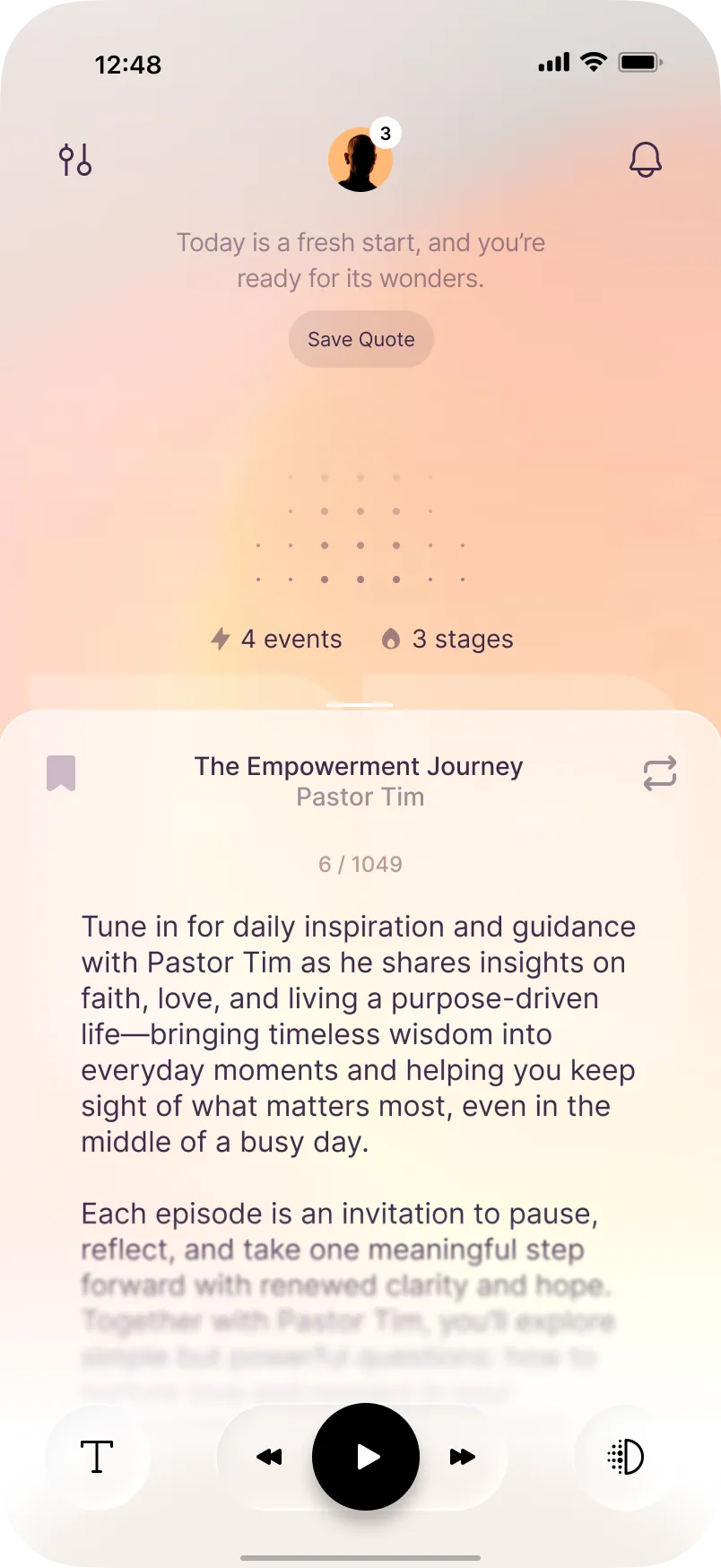 RISE app program content: a lesson with its transcript inside a managed journey